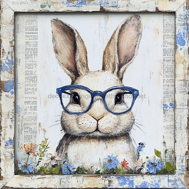 Easter Sign, Bunny with Glasses, DCO-12904, Sign For Wreath, 10x10